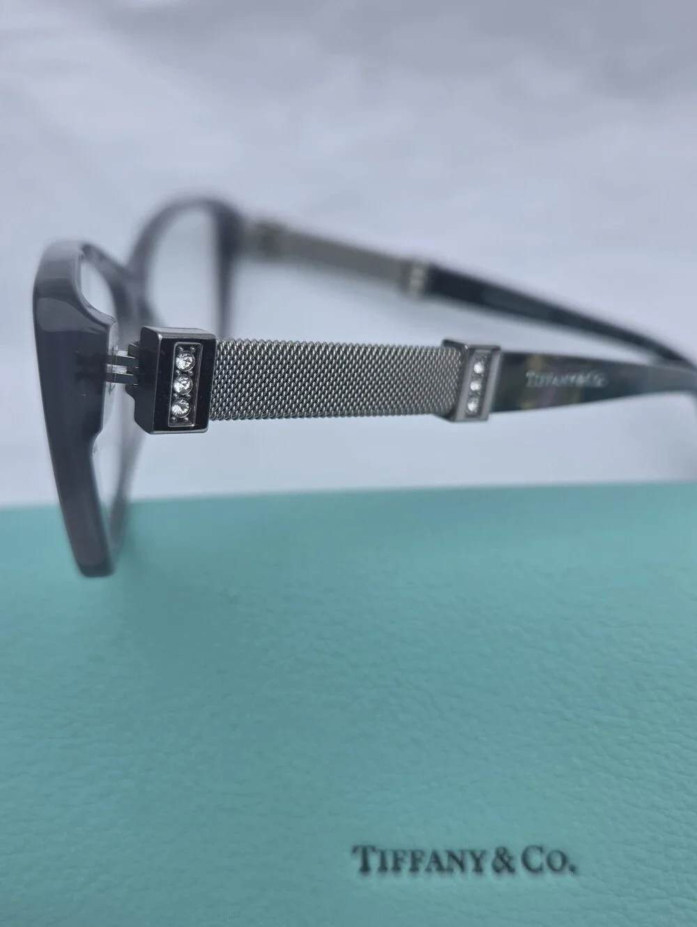 Tiffany & Co. Translucent Gray Cat-Eye Glasses with Tiffany Blue Case